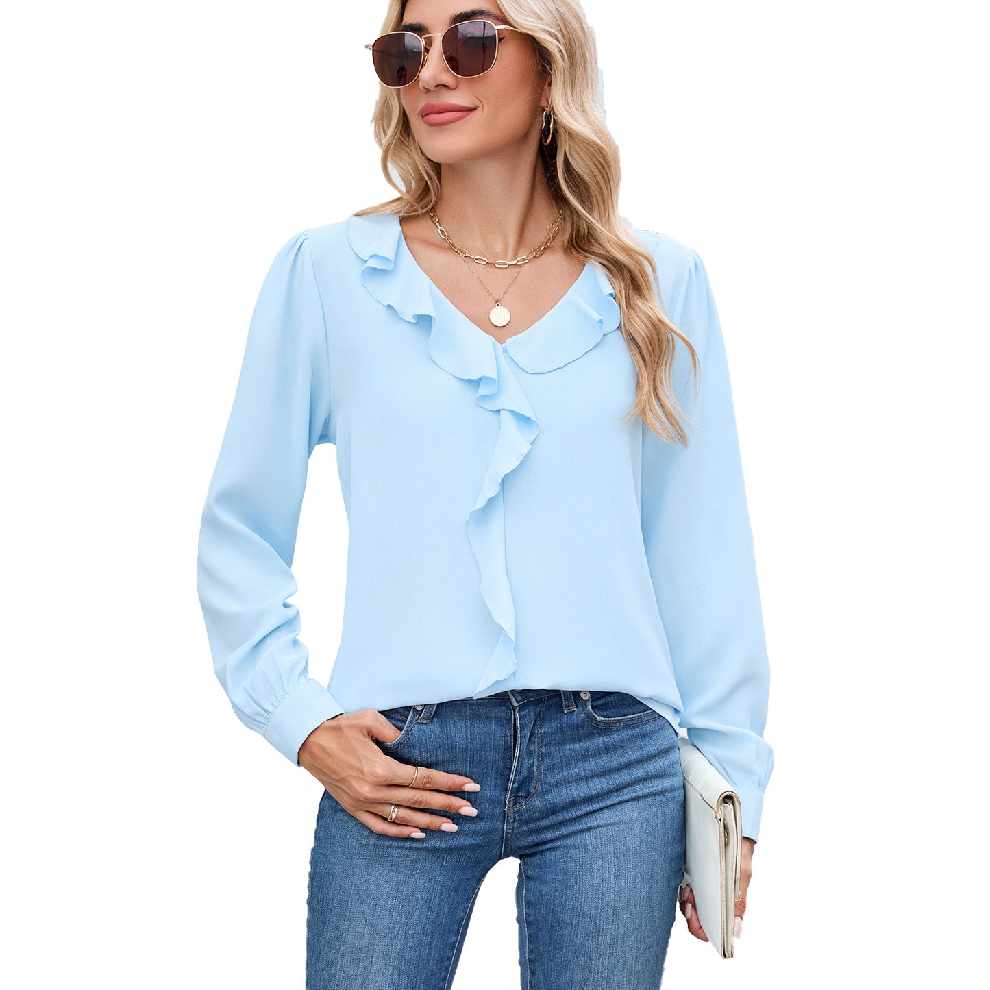 Classy Beautiful Women's Long Sleeve Ruffled Blouses