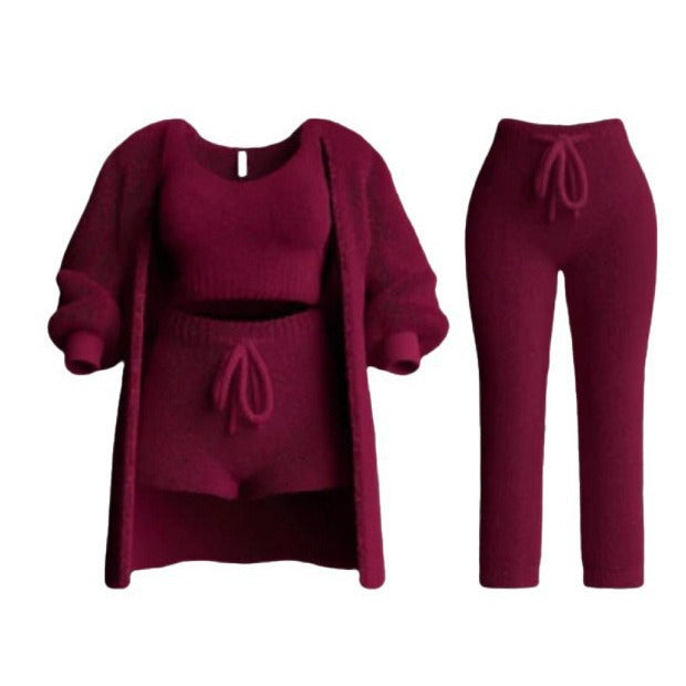 Knitted Plush Long Sleeve Set Three-piece Fashion Casual Suit