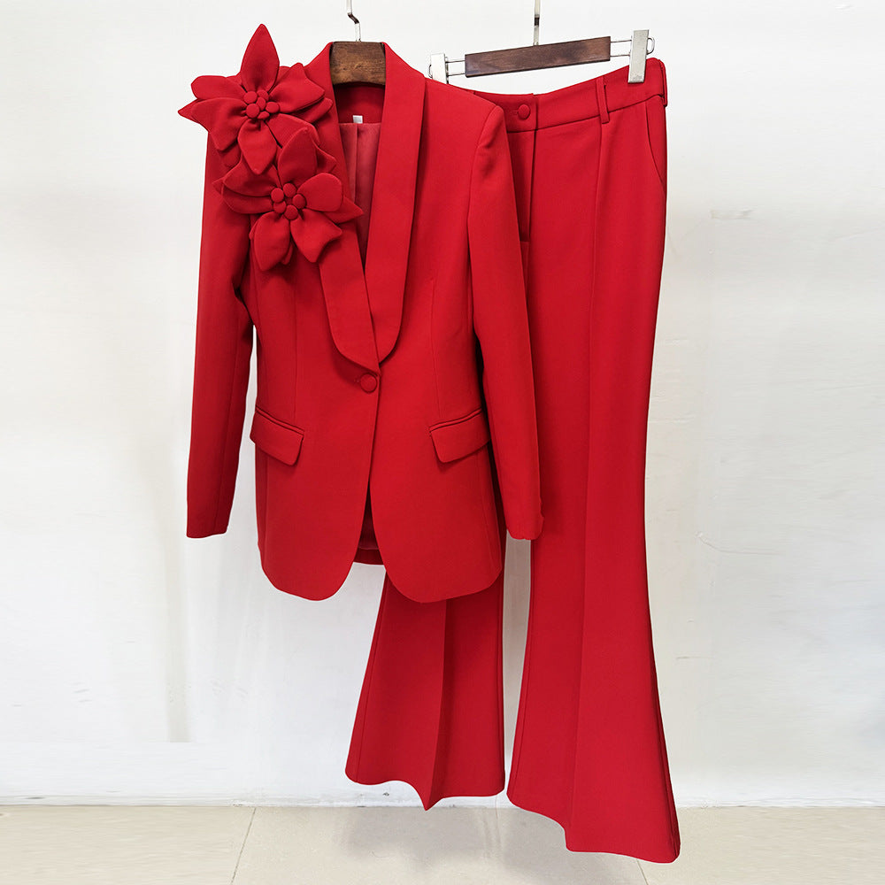 Beautiful Graceful Three-dimensional Flower Trousers Two-piece Jackets