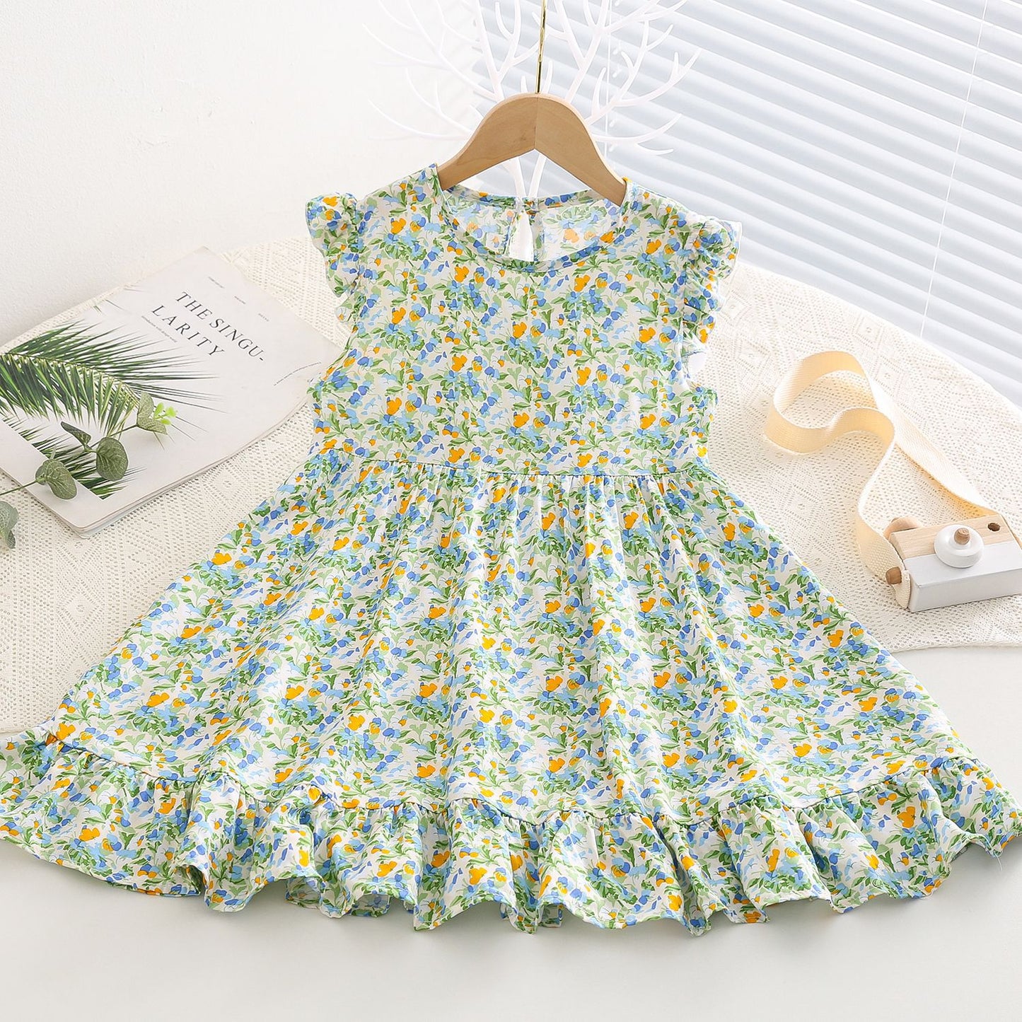 Sweet Little Flounced Sleeve Cotton Silk Summer Thin Cool Rayon Children's Dress