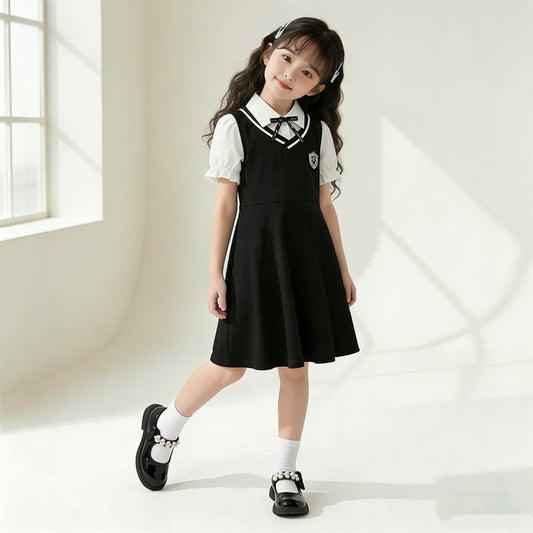 Preppy Style Middle Big University Princess Stitching Children's Dress