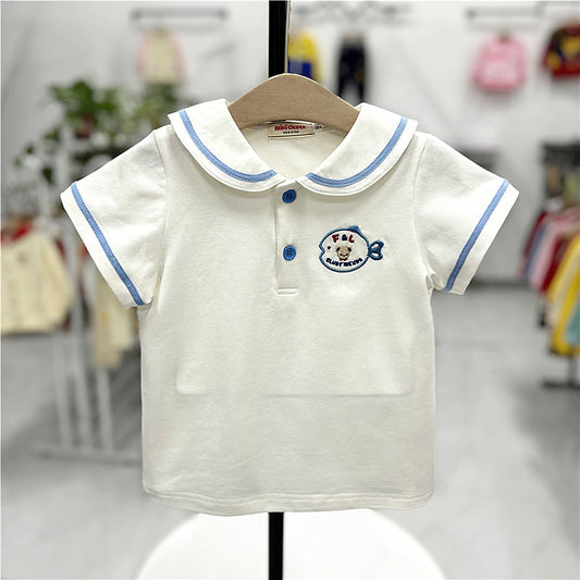 Children's Summer Cotton Navy Short-sleeved Hainan Style Peter Children's T-shirt