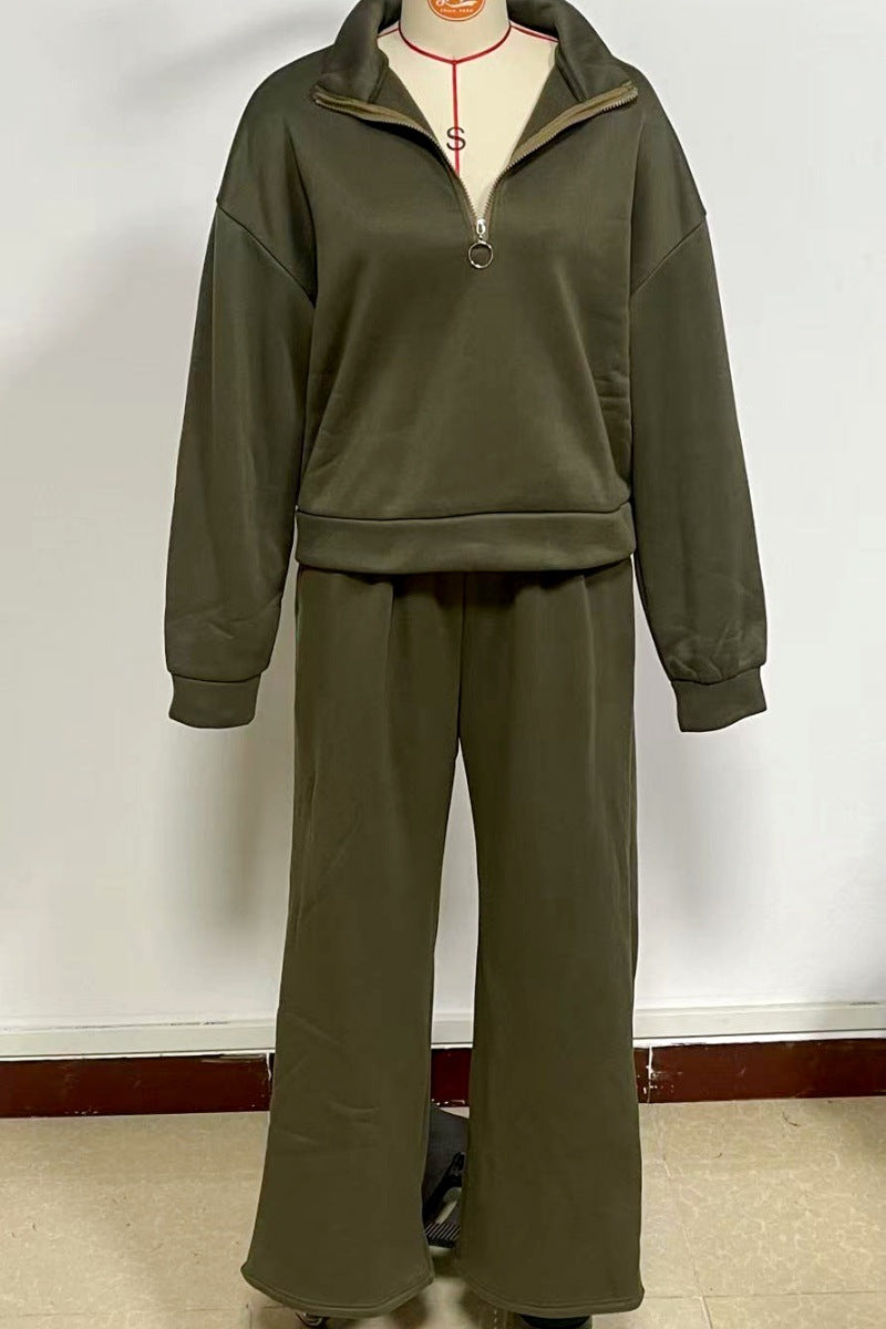Women's Half Pullover Trousers Two-piece Set Loose Cardigans