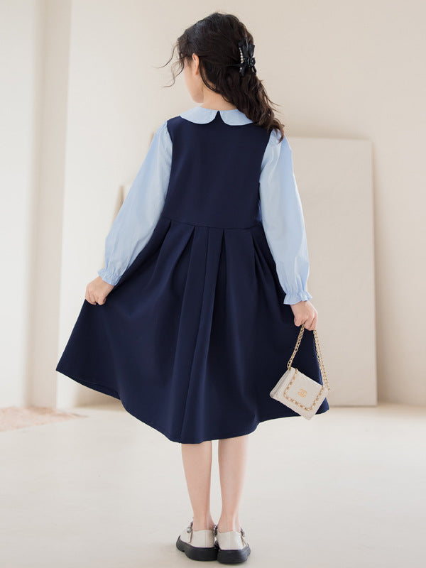 Long-sleeved College Style Princess Autumn Overknee Skirt Western Children's Dress