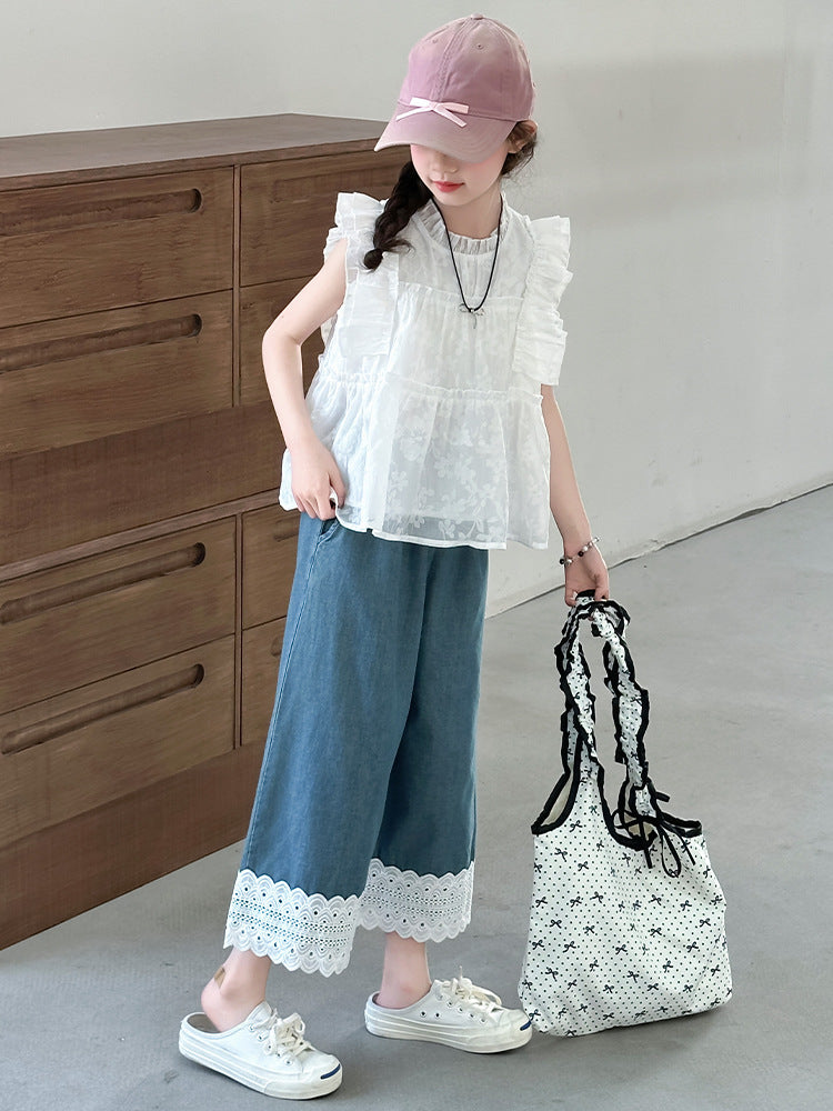 Children's Summer Western Style Flounced Sleeve Doll Children's Suit