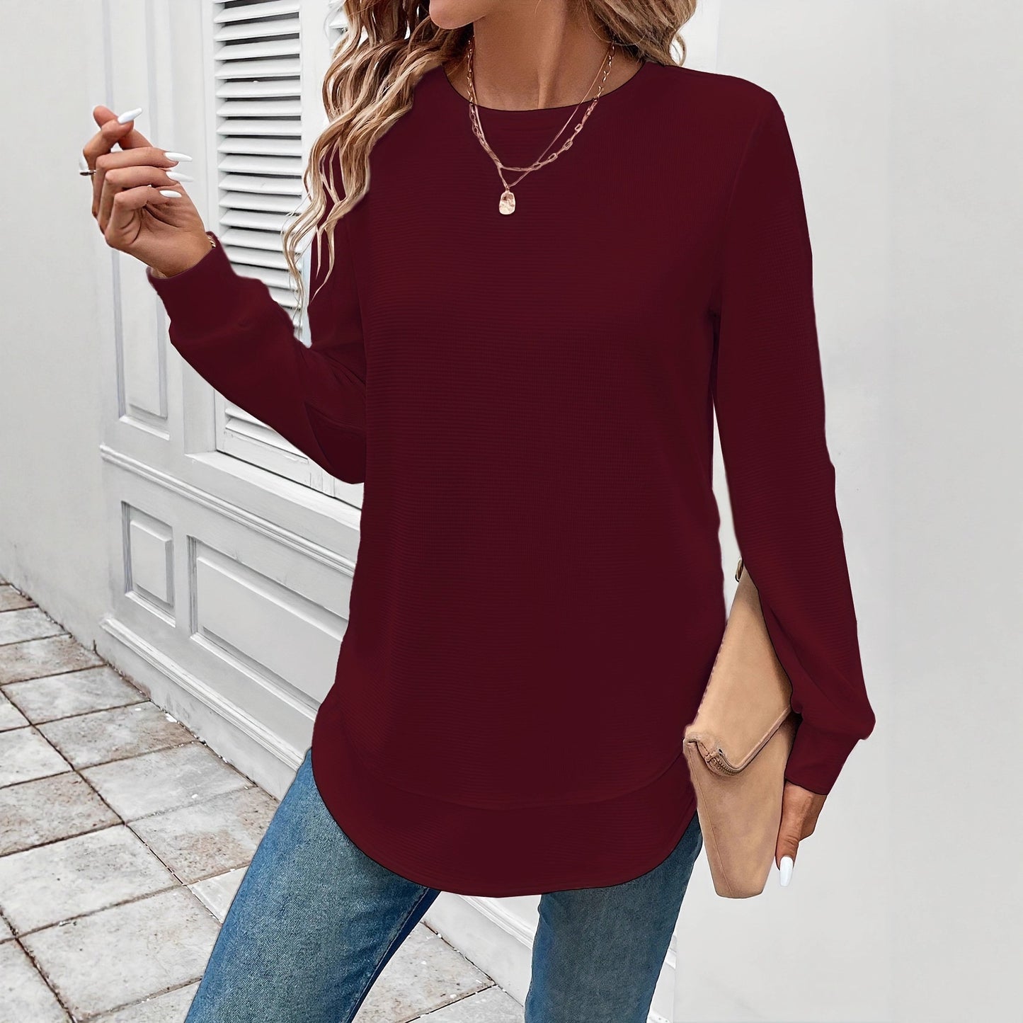 Women's Casual Round Neck Elegant Solid Color Knitted Tops