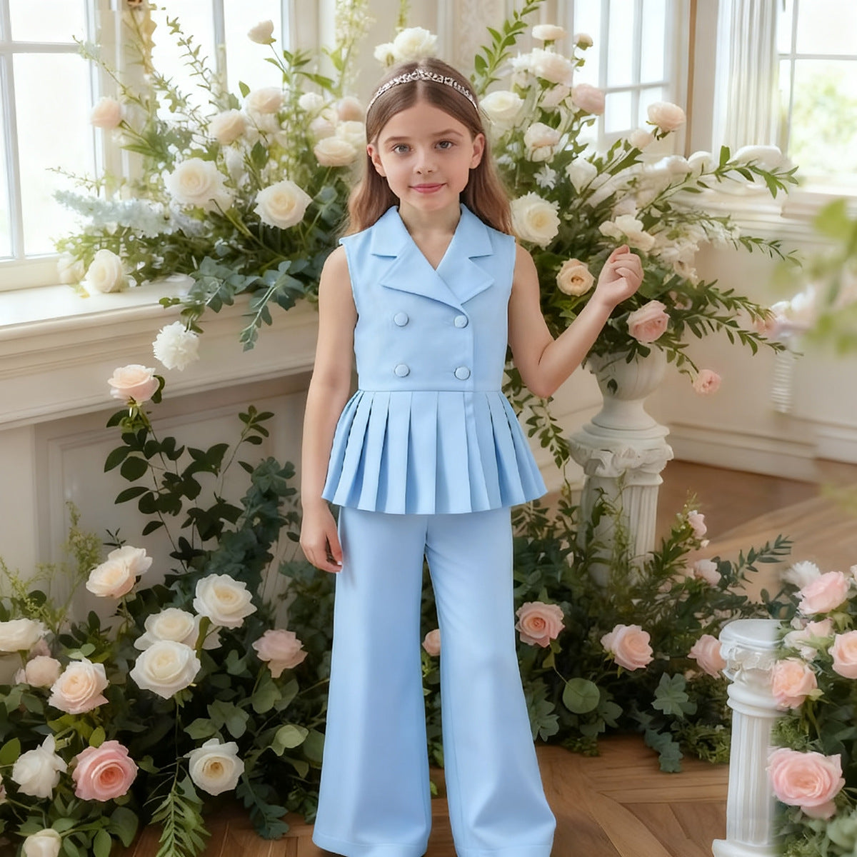 Summer Solid Color Sleeveless Lapel Pants Fashion Children's Suit
