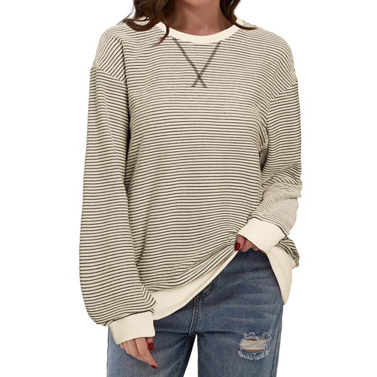 Casual Striped Pattern Round Neck Trend Women's T-shirt