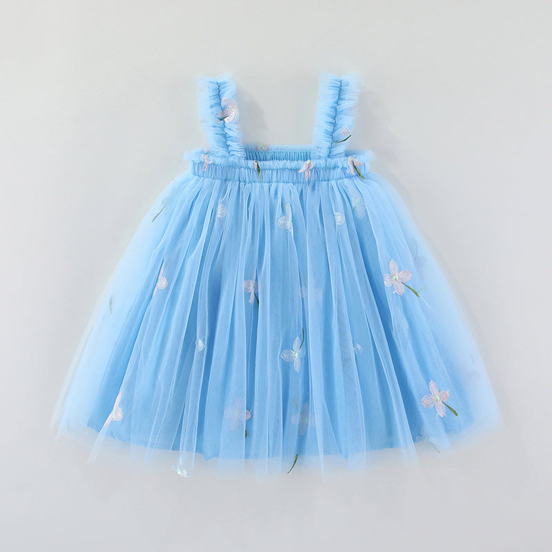 Embroidered Mesh Suspender Skirt Tube Top Fluffy Children's Dress