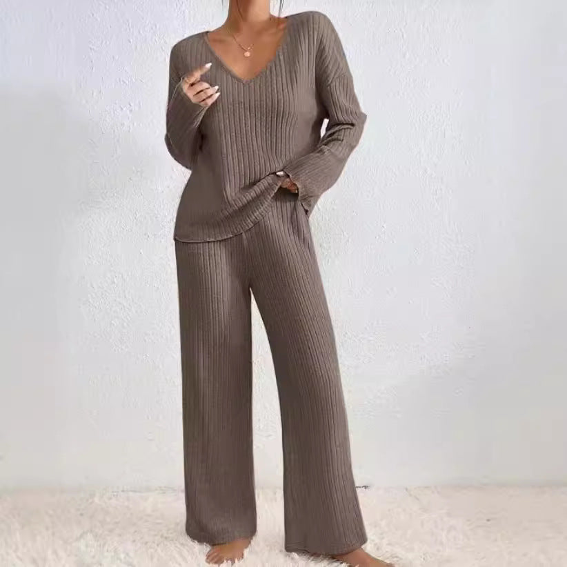 Women's Sunken Stripe Brushed Long Sleeve Loose Suits