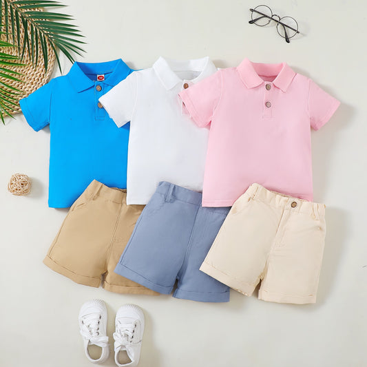 Stand Collar Shirt Short Sleeve Top Double Pocket Zipper Shorts Children's Suit