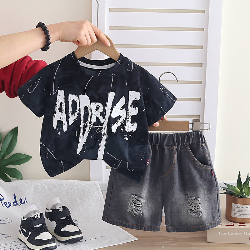 Boy Summer Clothing Printed Letter Two-piece Short Sleeve Infant Children's Suit