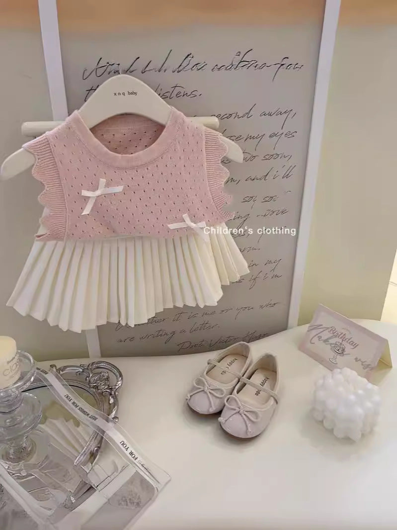 Little Western Style Ice Silk Knitted Vest Fashionable Pleated Skirt Children's Suit