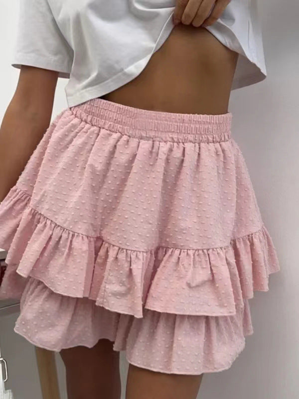 Women's Pure Color High Waist Lace Design Sexy Skirt