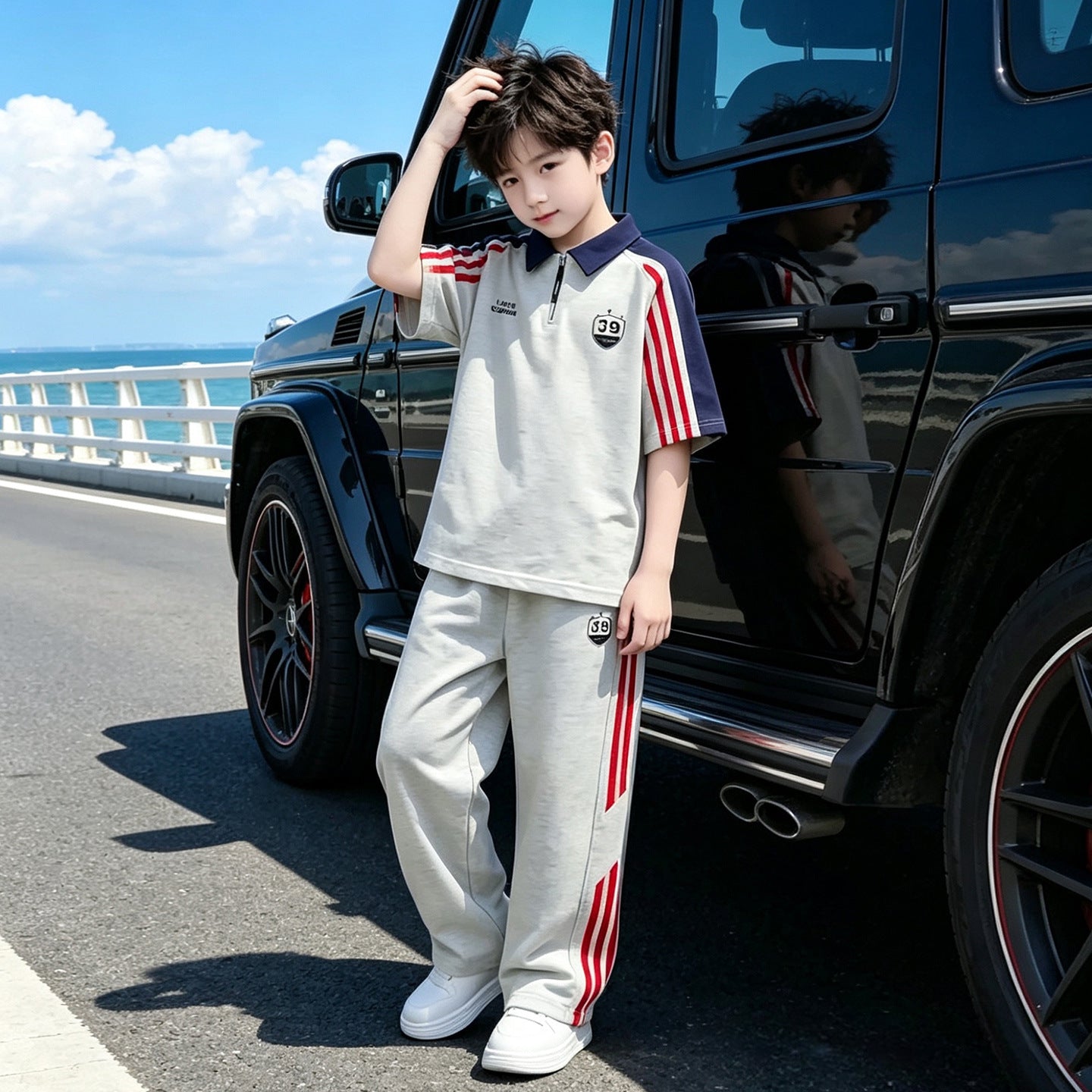 Children's Clothes Cool Handsome Fashionable Thin Big Short-sleeved Children's Suit