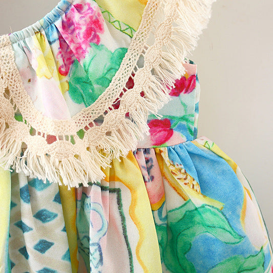 Collar Chiffon Korean Style Large Lapel Oil Children's Dress