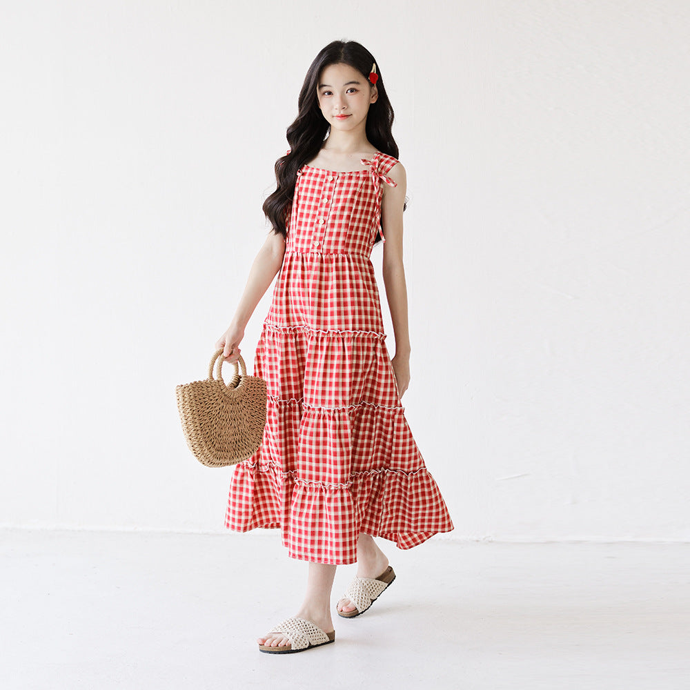 Children's Tiered Sleeveless Sling Seaside Fairy Suspender Long Children's Dress