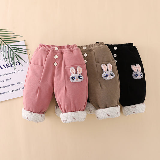 Children's Fleece-lined Thickened Cotton Western Style Outer Children's Pants