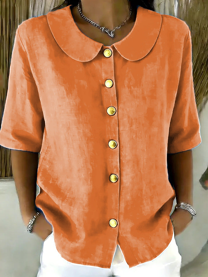 Women's Summer Elegant Fashion Button Linen Short-sleeved Blouse
