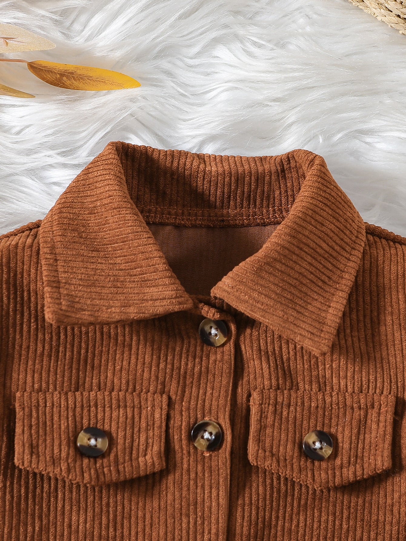 Set Faux Pocket Lapel Corduroy Long Sleeve Coat Vest Children's Suit