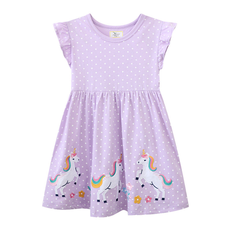 Short-sleeved Summer Unicorn Pattern Fashion Princess Children's Dress