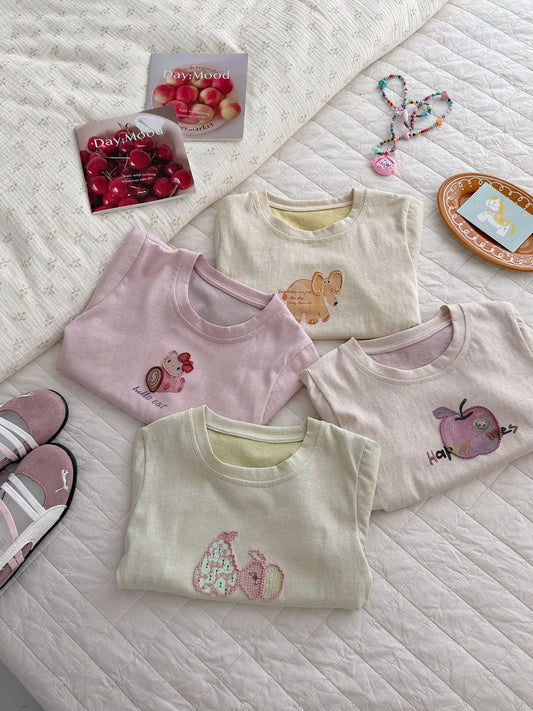 Children's Style Cartoon Embroidered Short-sleeved Tops Summer Western Children's T-shirt