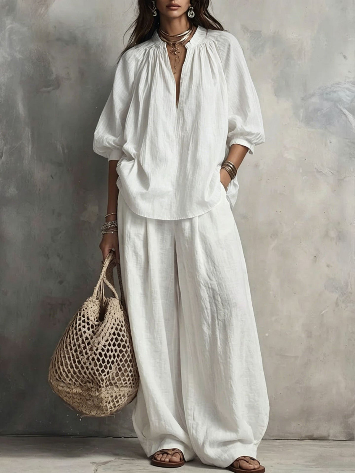 Shirt Loose Slimming Middle Sleeve Vacation Tops