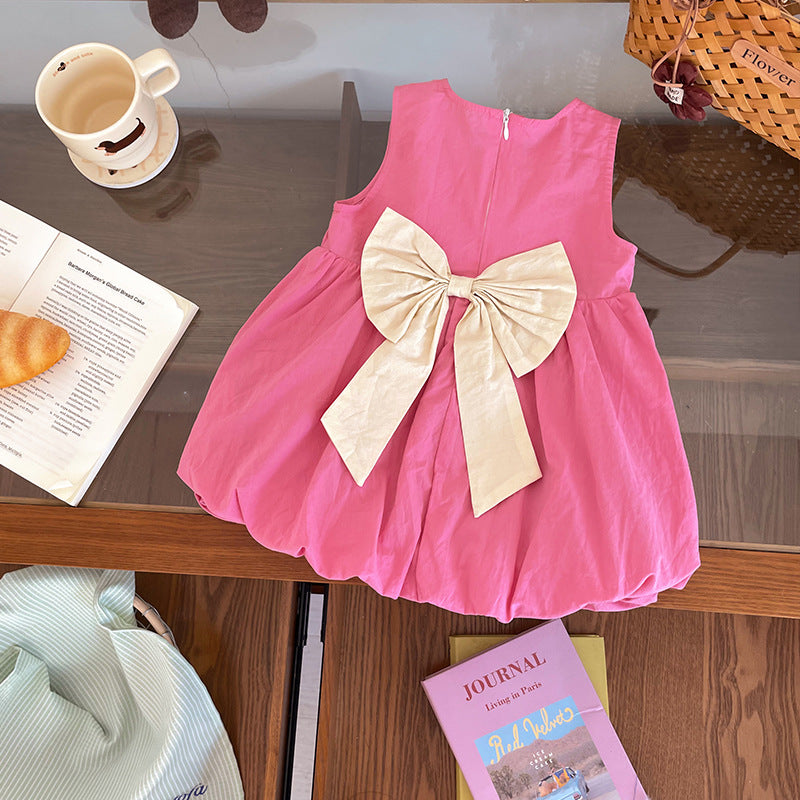 Children's Summer Contrast Color Big Bow Bud Children's Dress