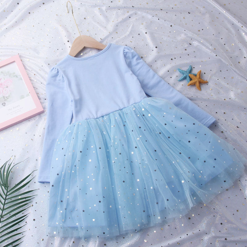 Children's Elsa Long Sleeve Cotton Autumn Clothes Tulle Tutu Children's Dress