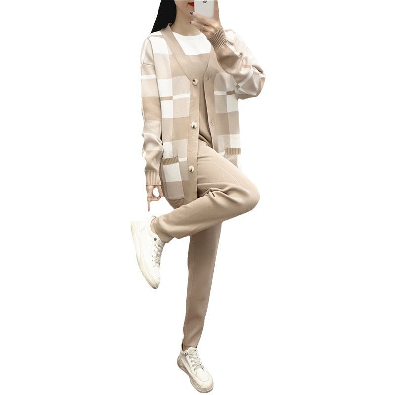 Women's Elegant Outfit Fashionable Knitted European Goods Three-piece Suits