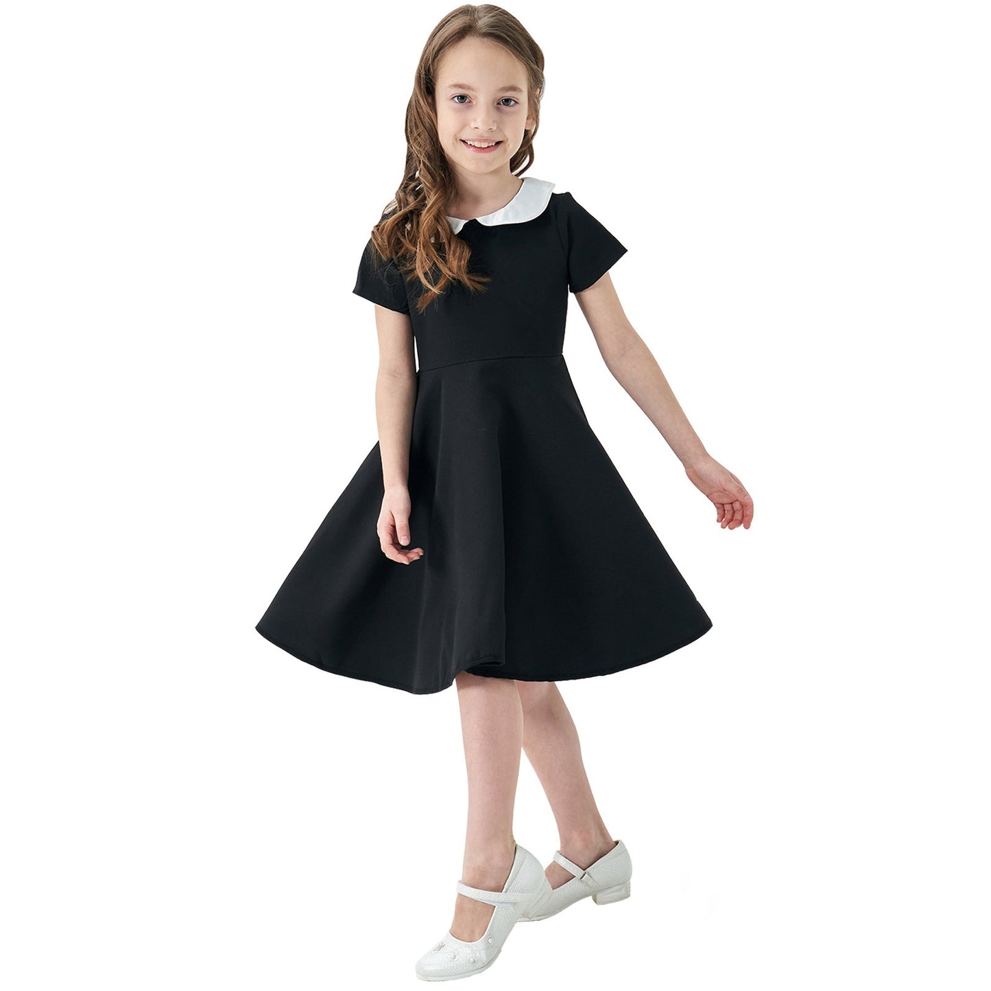 Children's Source Solid Color Peter Pan Collar Skirt Preppy Cute Children's Dress