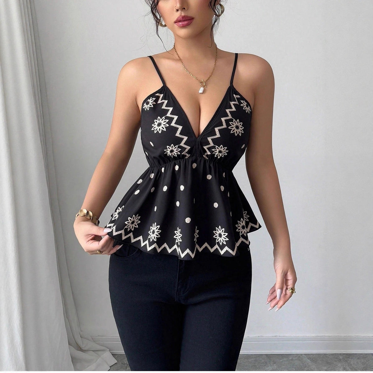Women's Elegant Sleeveless Backless Sexy Waist Print Vests