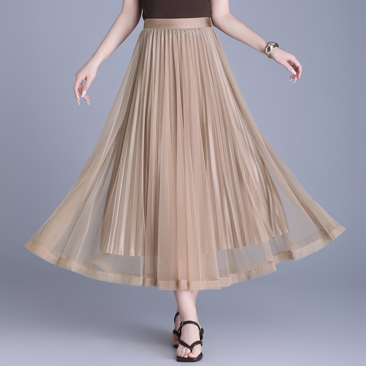 Women's Hem Gauzy Double-sided Wear Woolen Pleated Mid-length Skirts
