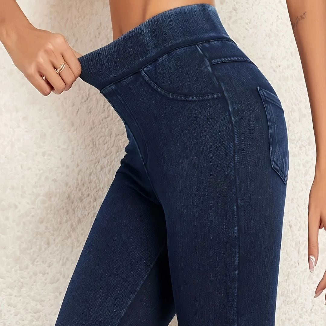 Women's Slimming Belly Shaping Elastic Outerwear Double Pocket Fitness Women's Jeans