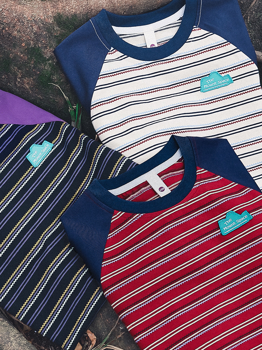 Children's Striped Short-sleeved Summer Boys Contrast Color Raglan Sleeve Cotton Children's T-shirt