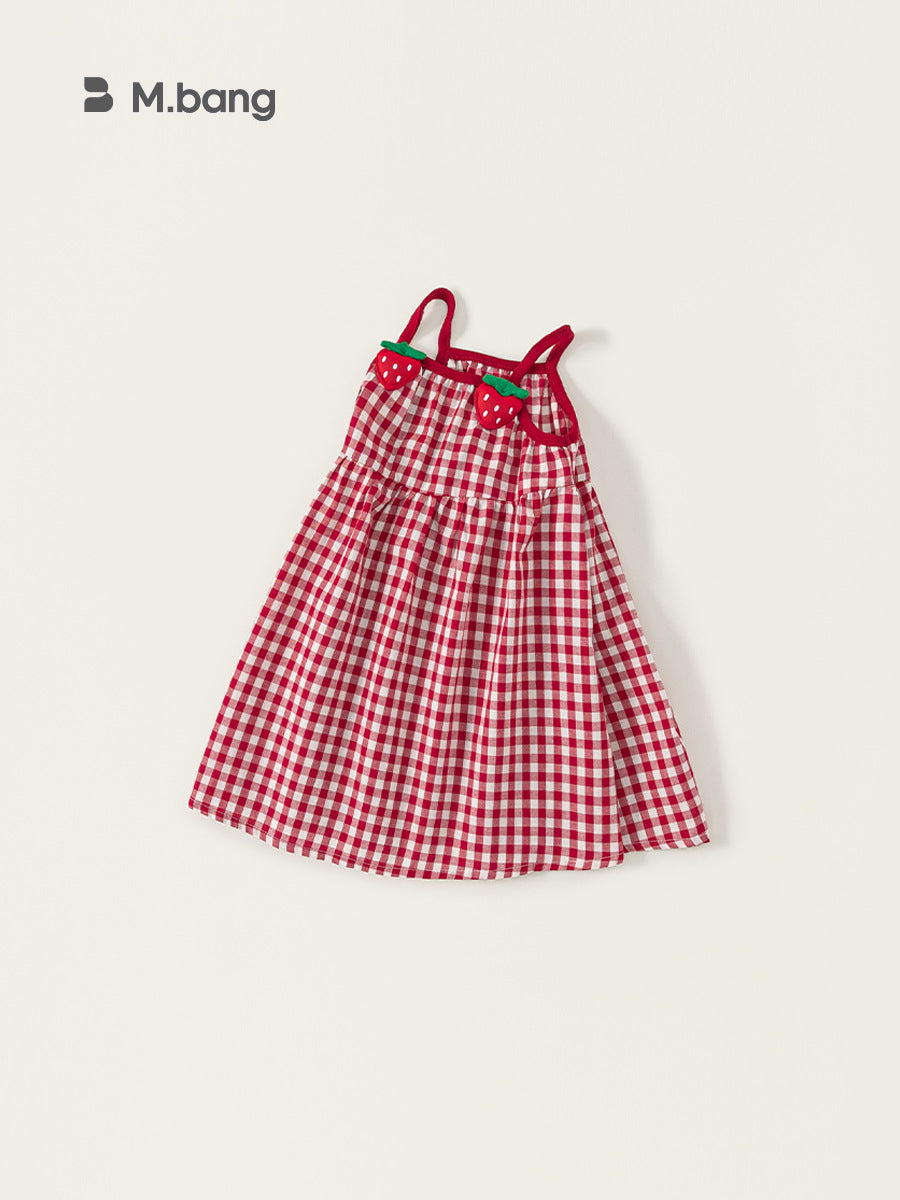 Children's Clothing Summer Strawberry A- Line Suspender Children's Dress