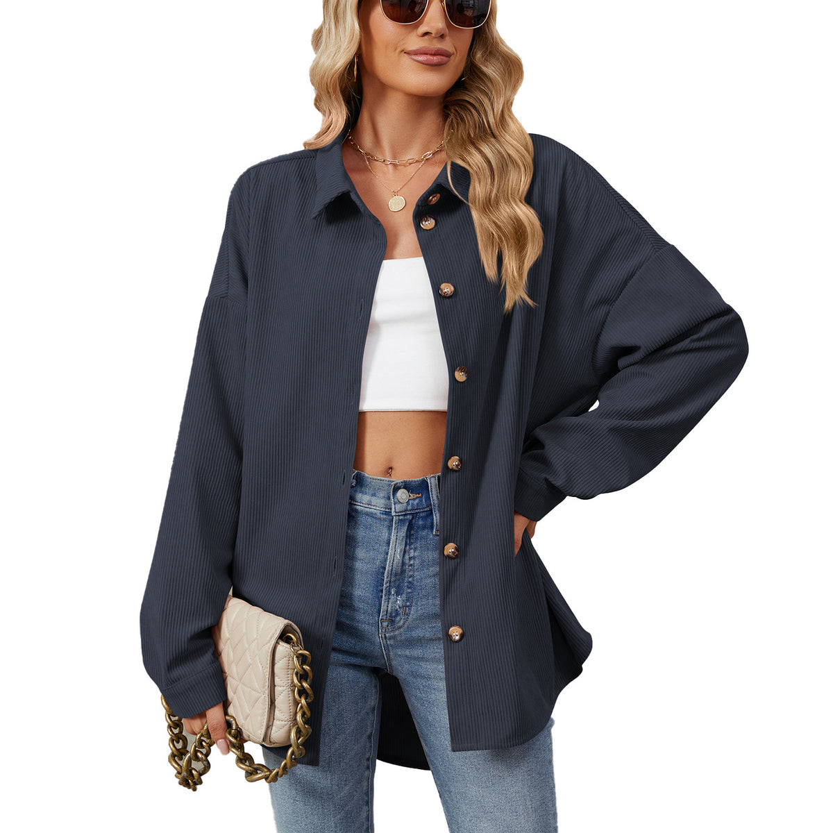 Women's Solid Color Polo Collar Button Long Coats