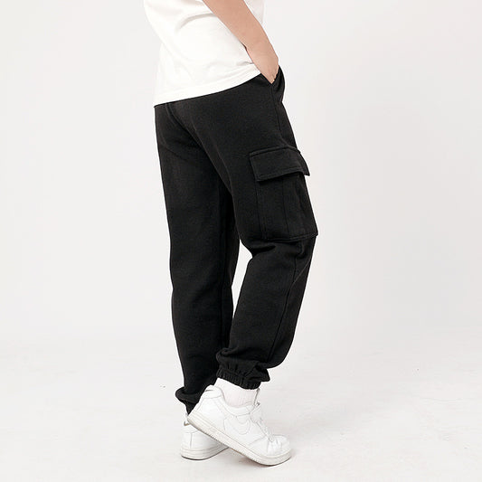 Korean Style Boys Medium Big Solid Color Sports Overalls Female Children's Pants
