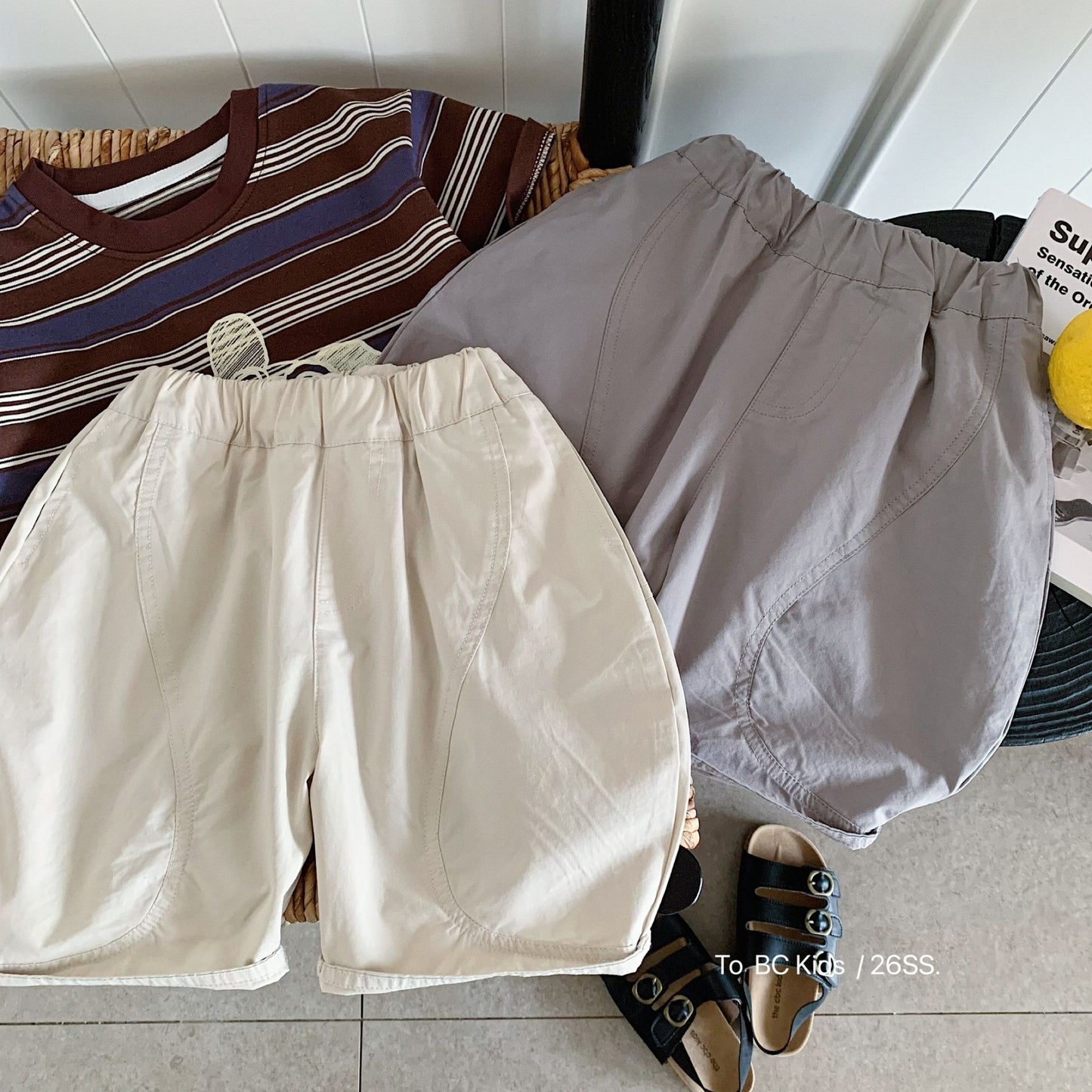 Children's Summer Korean Style Boys Solid Color Fifth Children's Pants