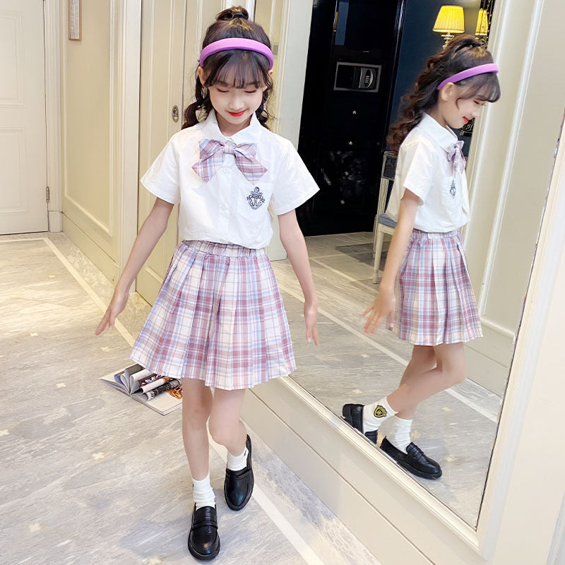 Children's Uniform Skirt Medium Large Preppy Style Shirt Pleated Performance Children's Suit
