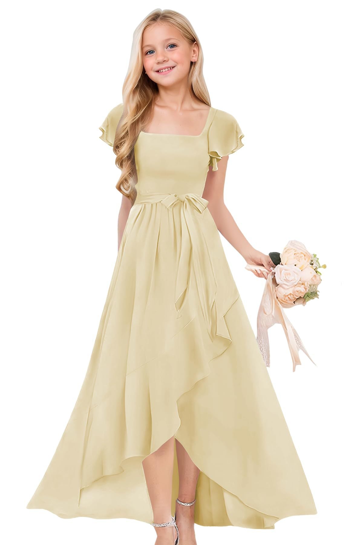 Pure Color Elegant Large Hem Ruffled Children's Dress