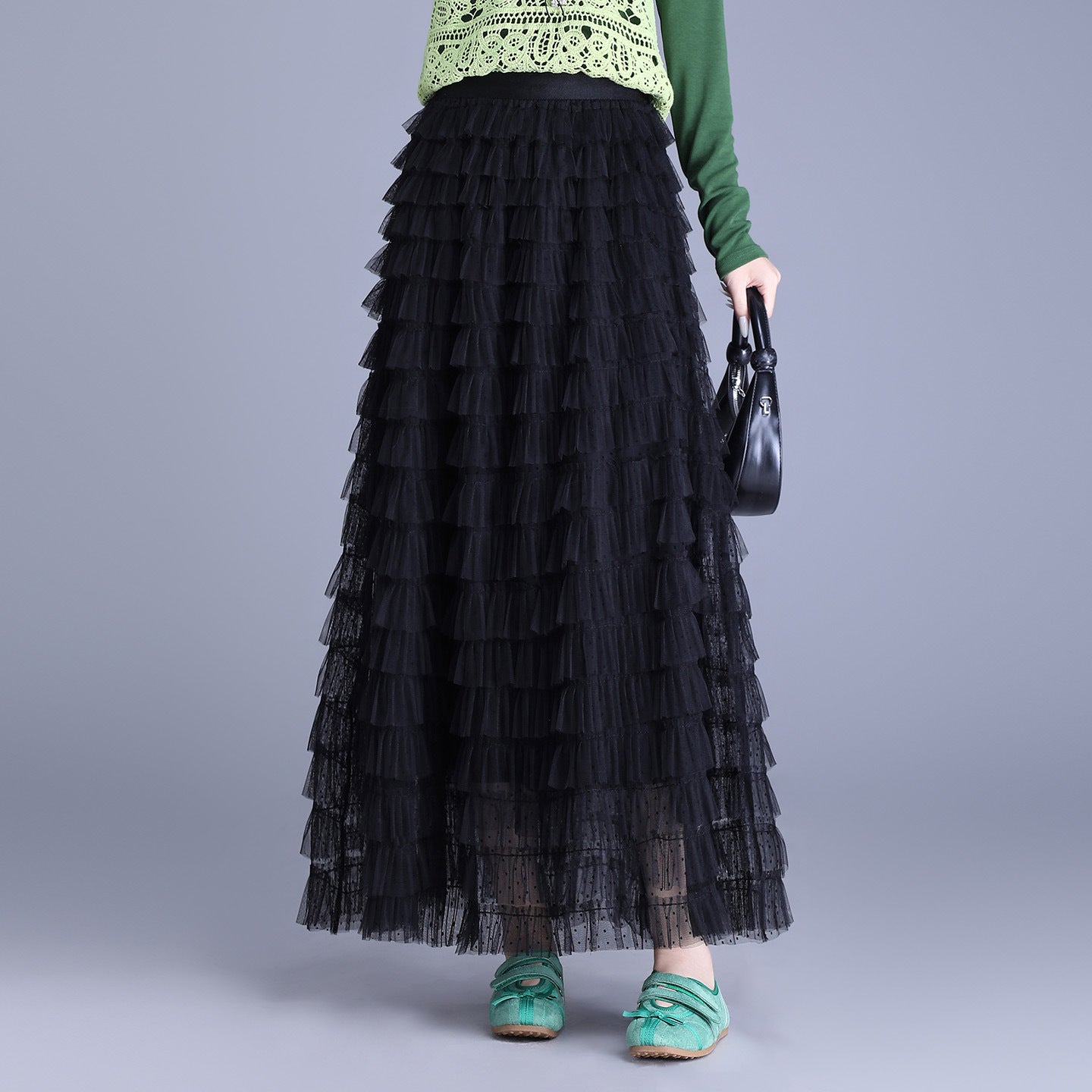 French Style Gentle Retro Elegant Lace Net Yarn Cake Polka-dot Skirts