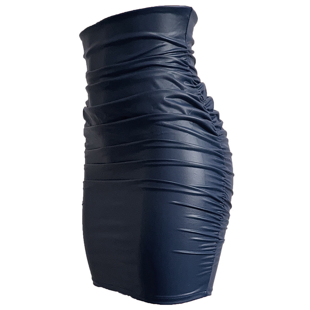 Women's Leather With Zipper Pleated Sheath Skirts
