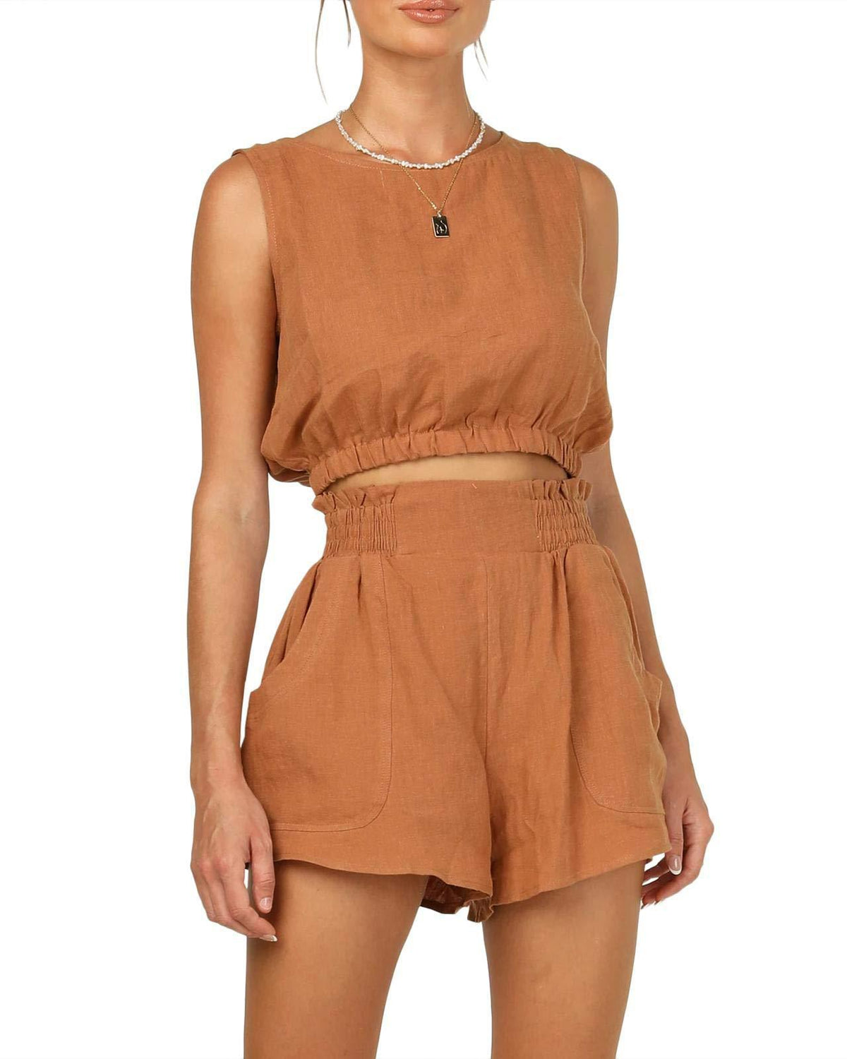 Women's Solid Color Sleeveless High Waist Straight Fashion Casual Suit