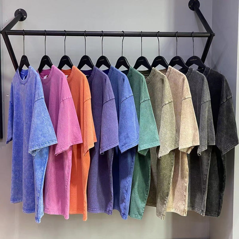 Women's & Men's Summer Fashion Waxed Washed Old Short-sleeved Large Size T-shirt