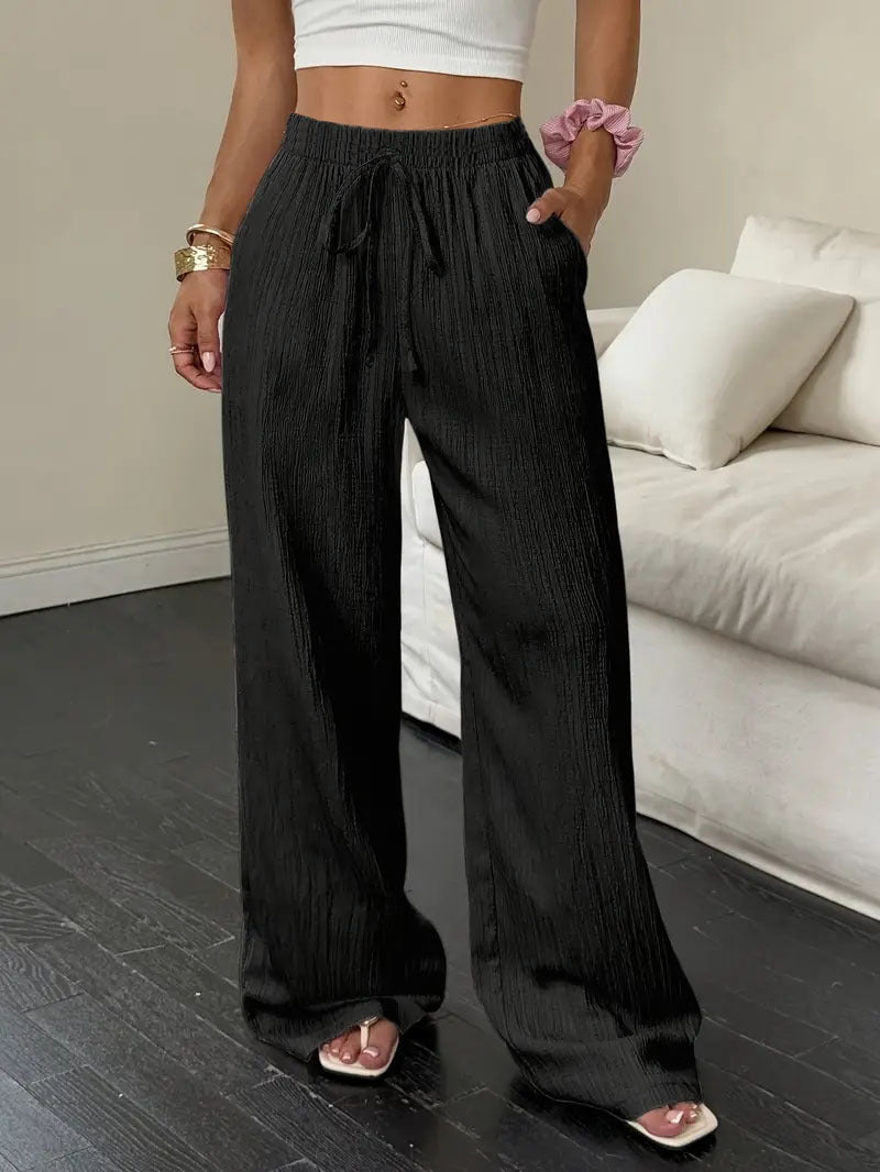 Women's Solid Color Textured Fabric Trousers Pants