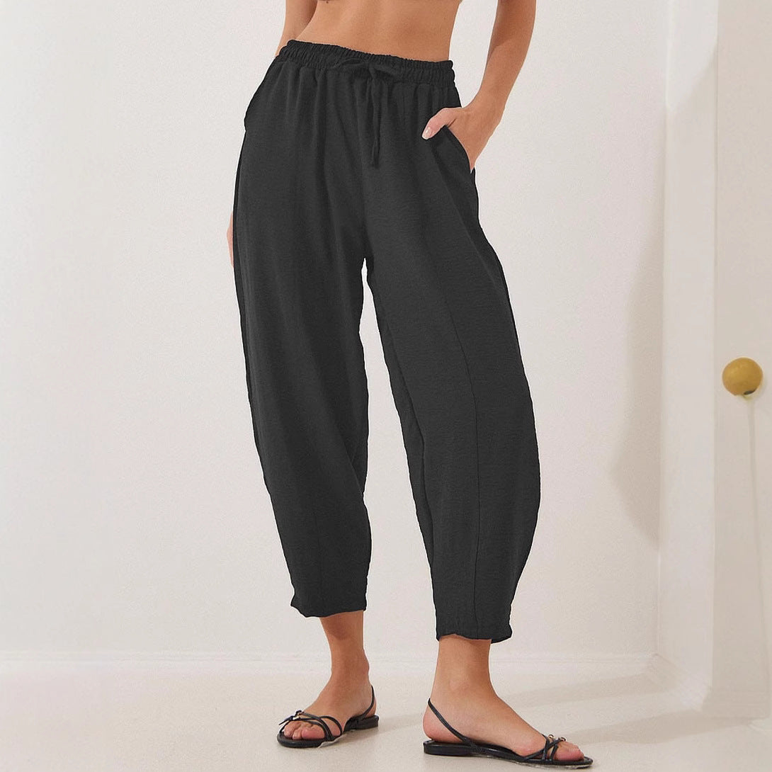 Women's High Waist Loose Vacation Drawstring Pocket Casual Pants