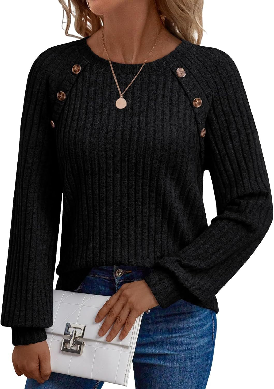 Women's Stripe Fashion Knit Long Sleeve Button Women's T-shirt