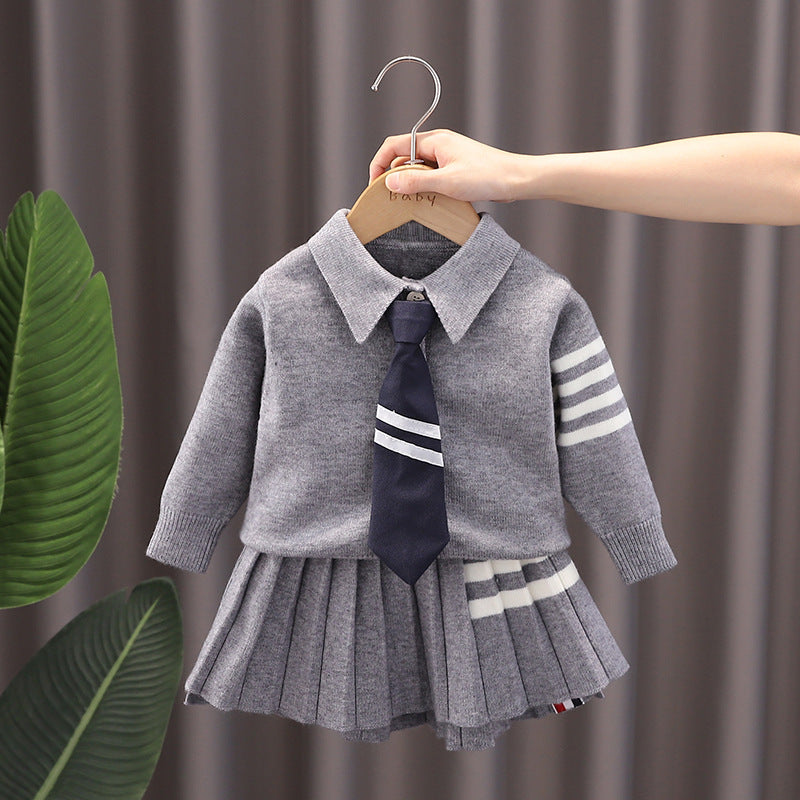Children's Sweater College Style Two-piece Set Skirt Children's Suit