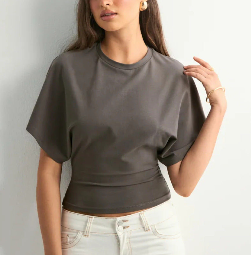 Women's Sense Round Neck Pullover Sleeve Summer Simple Solid Women's T-shirt